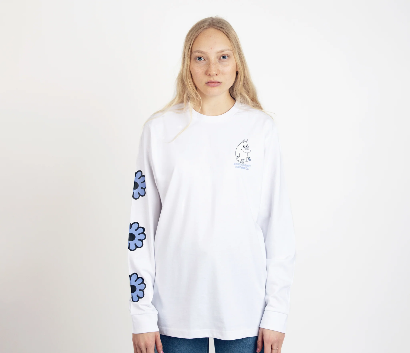 Muumitrolli „Flower“ pikkade varrukatega särk unisex – valge